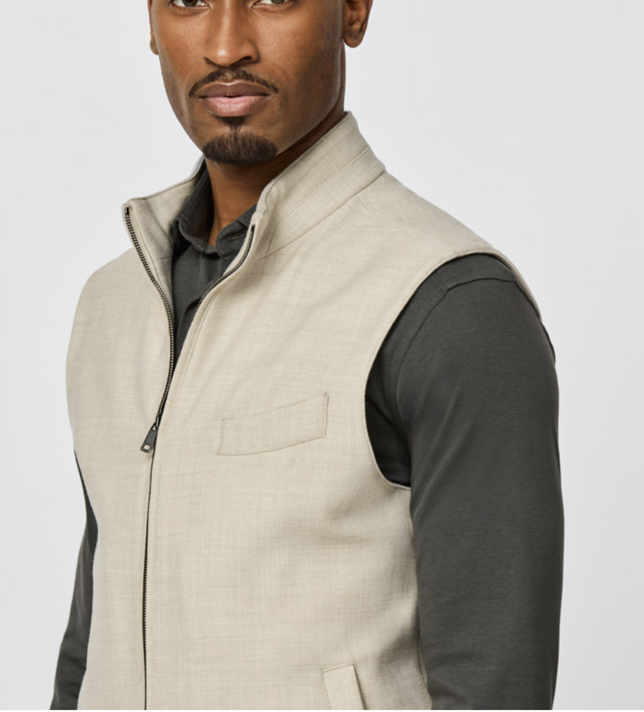 Loro Piana JERSELY Sand Stretch Brushed Merino Wool Flannel Vest / Bodywarmer