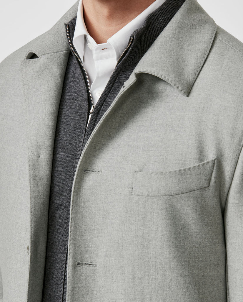 Loro Piana Light Grey Merino Wool Stretch Flannel