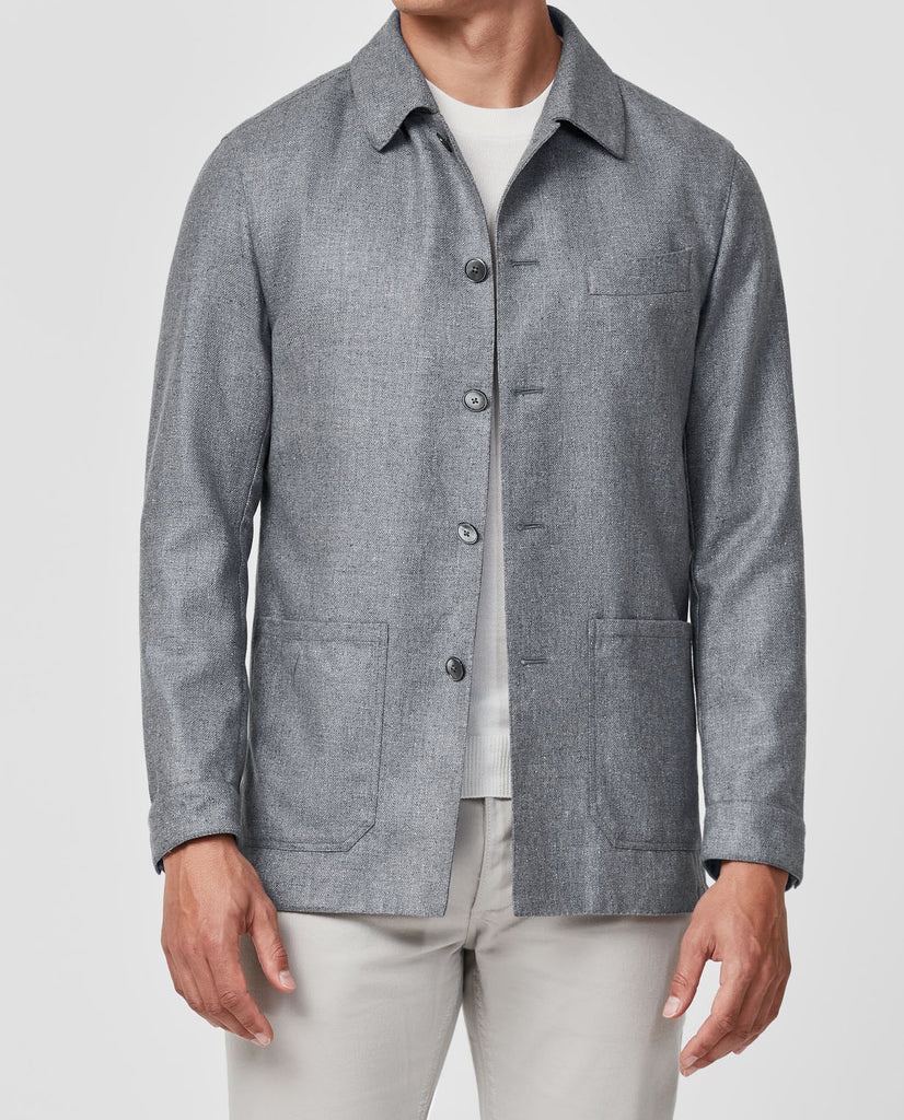 Di Pray Light Grey Melange Silk & Wool Basketweave