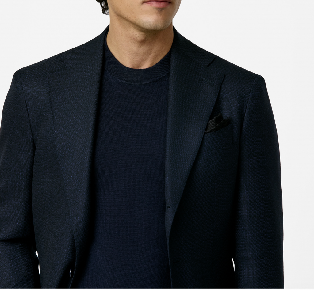 Di Pray Dark Blue S130 Merino Wool Basketweave