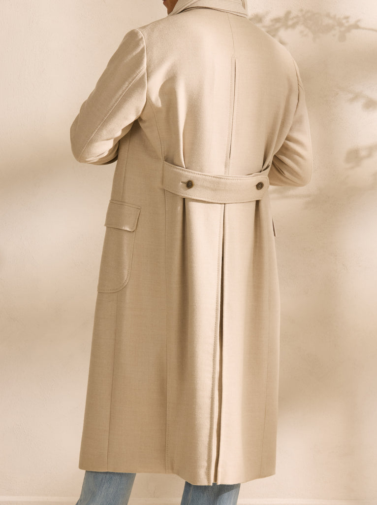 ZELANDER Ivory & Oatmeal Wool & Silk Double-Faced Flannel Martingale Overcoat