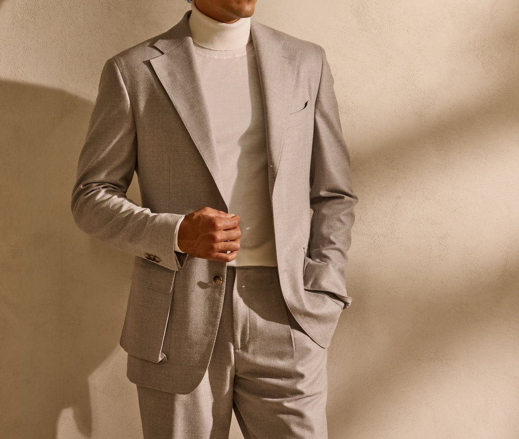 Carlo Barbera Light Beige Stretch Wool Blend Twill