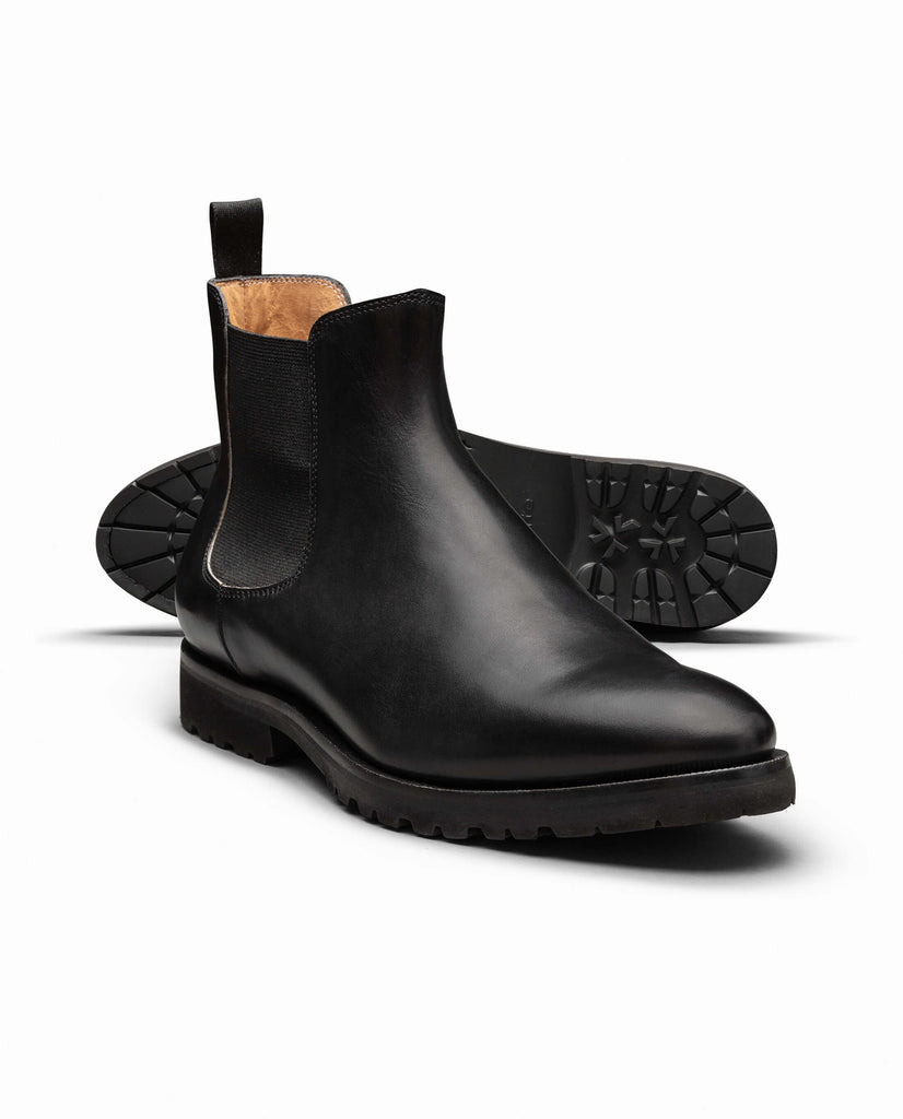 Black Fine Calf Lightweight Vibram Chelsea Boots