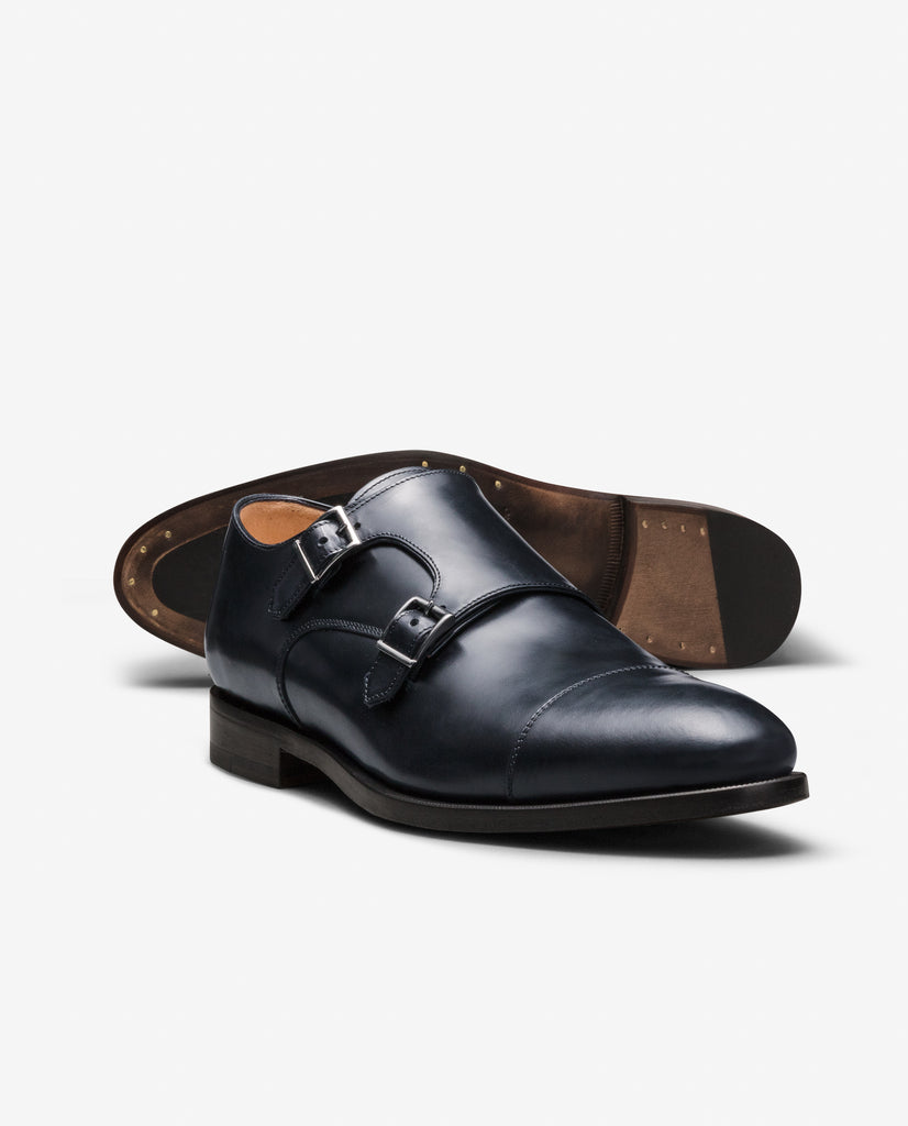 Dark Blue Fine Calf Cap Toe Blake Double Monk
