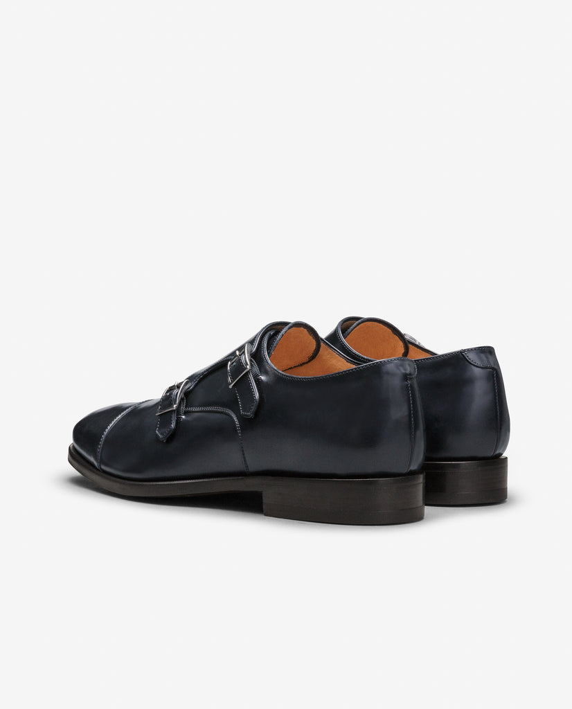 Dark Blue Fine Calf Cap Toe Blake Double Monk