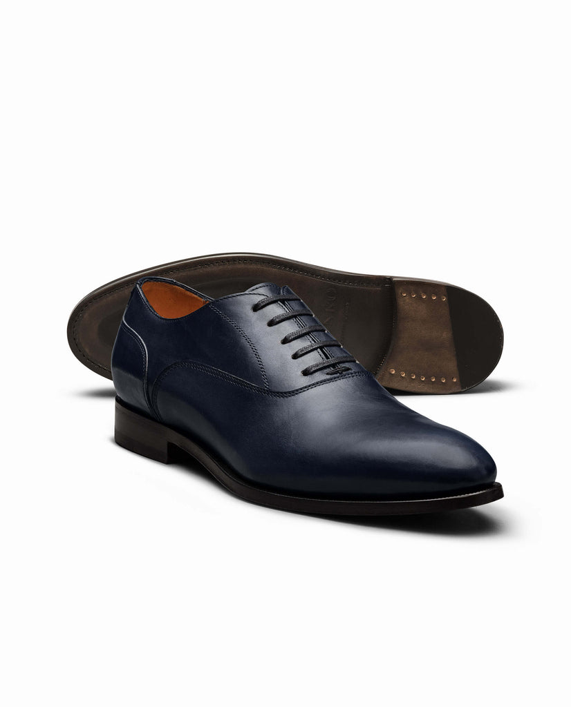 Dark Blue Fine Calf Plain Tip Blake Oxfords