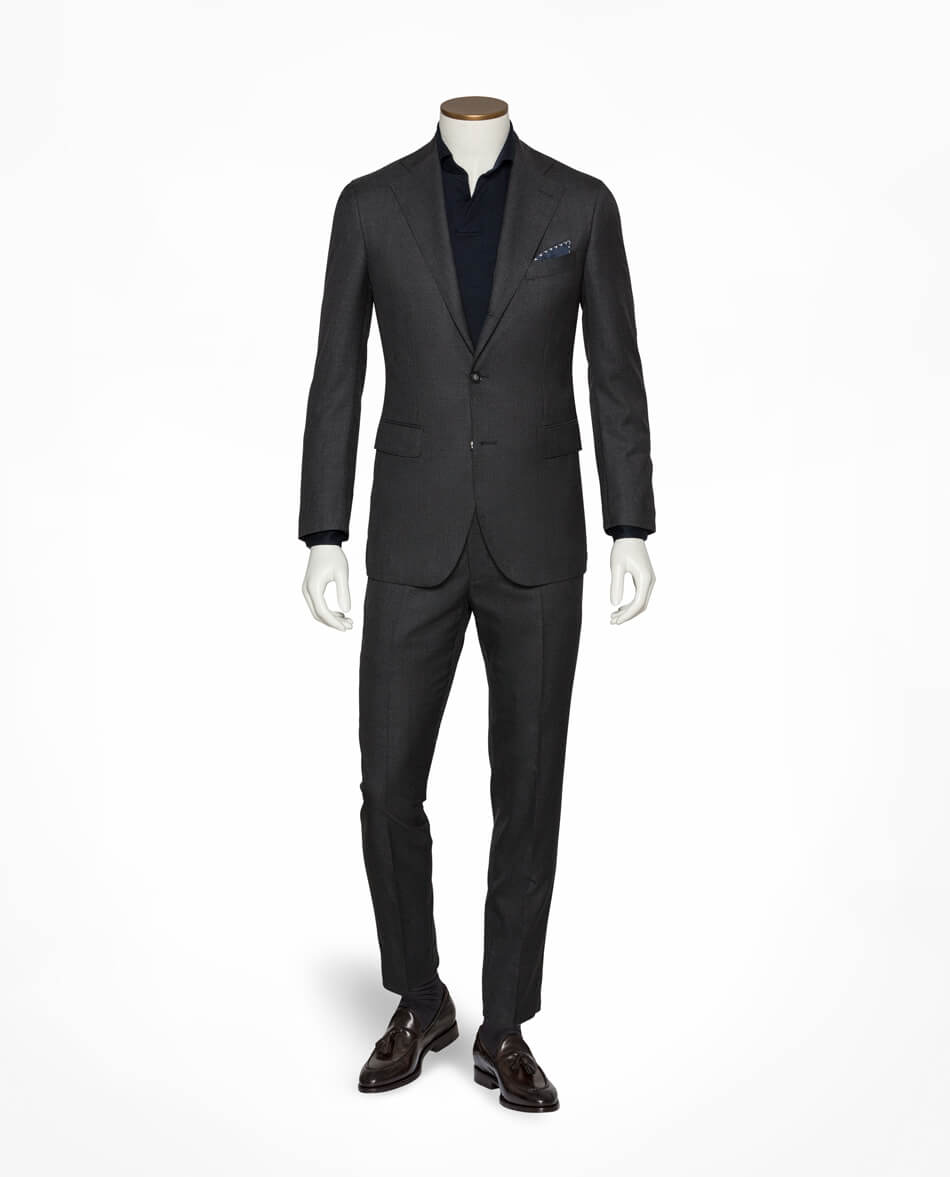 Marzotto 365 Dark Grey Merino Wool Stretch Pinpoint