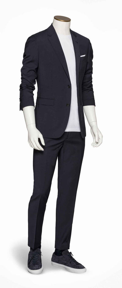 Paulo Oliveira Dark Blue Tropical Wool Blend Stretch