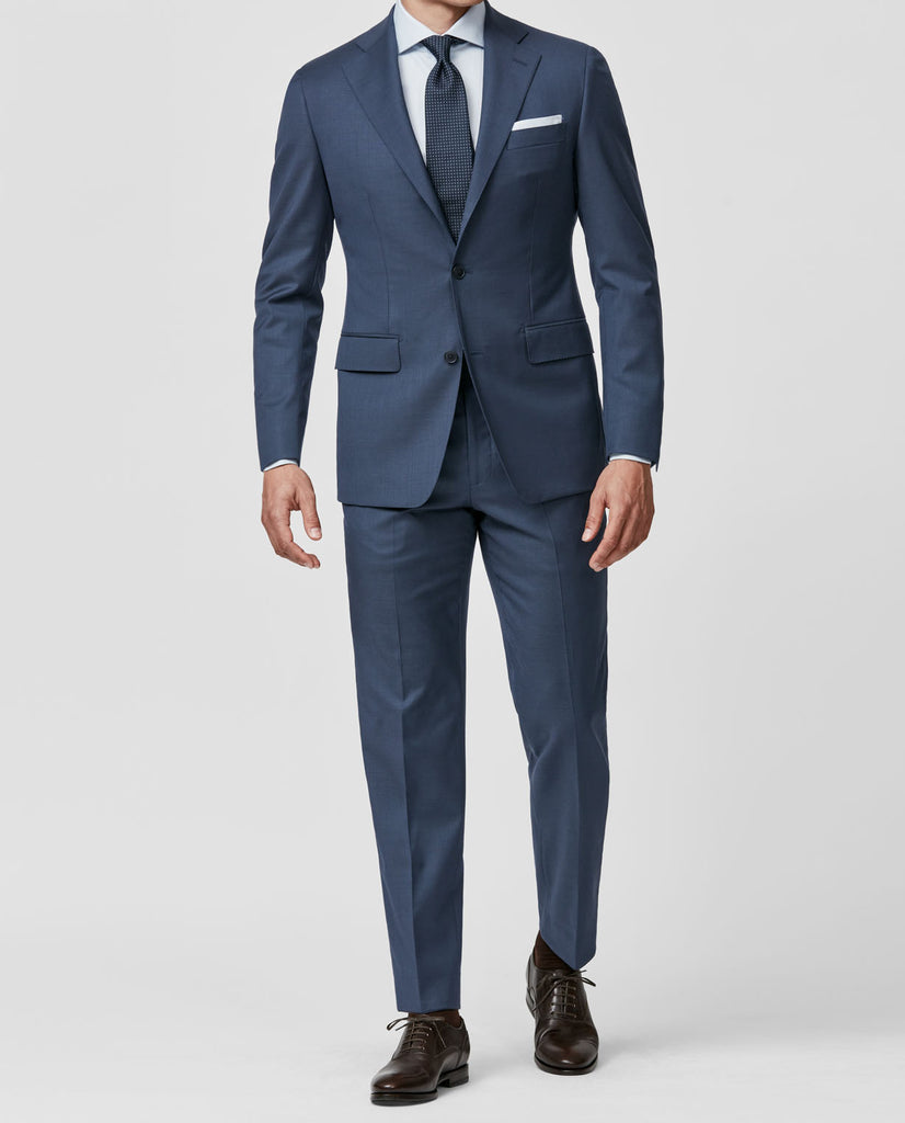 Marzotto 365 Dark Blue Merino Wool Stretch Sharkskin