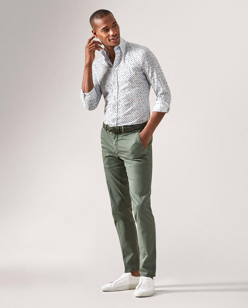 Olimpias Cotton Dusty Olive Garment Dyed Stretch Fine Twill