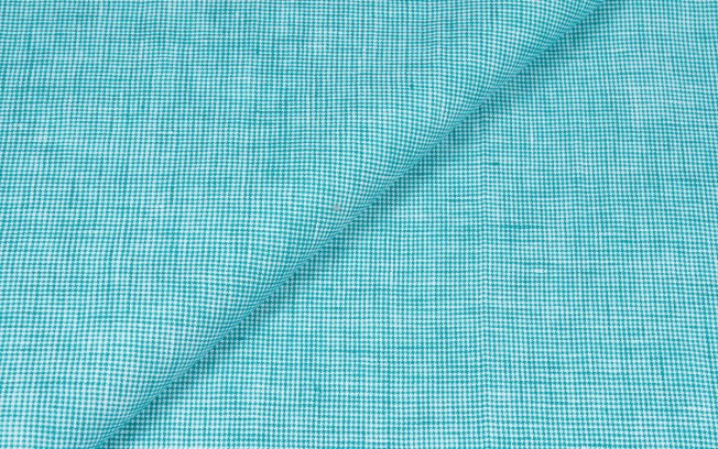 Caccioppoli Tela 100% Pure Lightweight Linen Aqua Green Micro Houndstooth