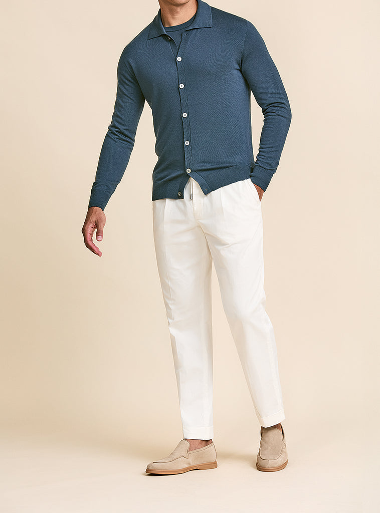 Olimpias Cotton White Garment Dyed Stretch Fine Twill