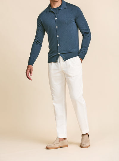 Olimpias Cotton White Garment Dyed Stretch Fine Twill