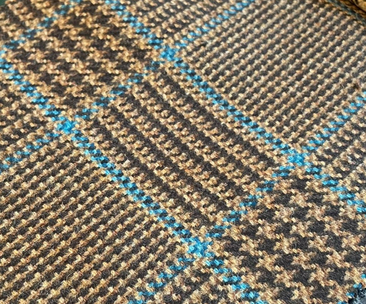 Fratelli Tallia di Delfino Wool & Cashmere Brown & Sand Prince of Wales with Aqua Overcheck