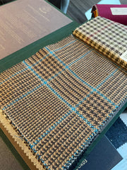 Fratelli Tallia di Delfino Wool & Cashmere Brown & Sand Prince of Wales with Aqua Overcheck