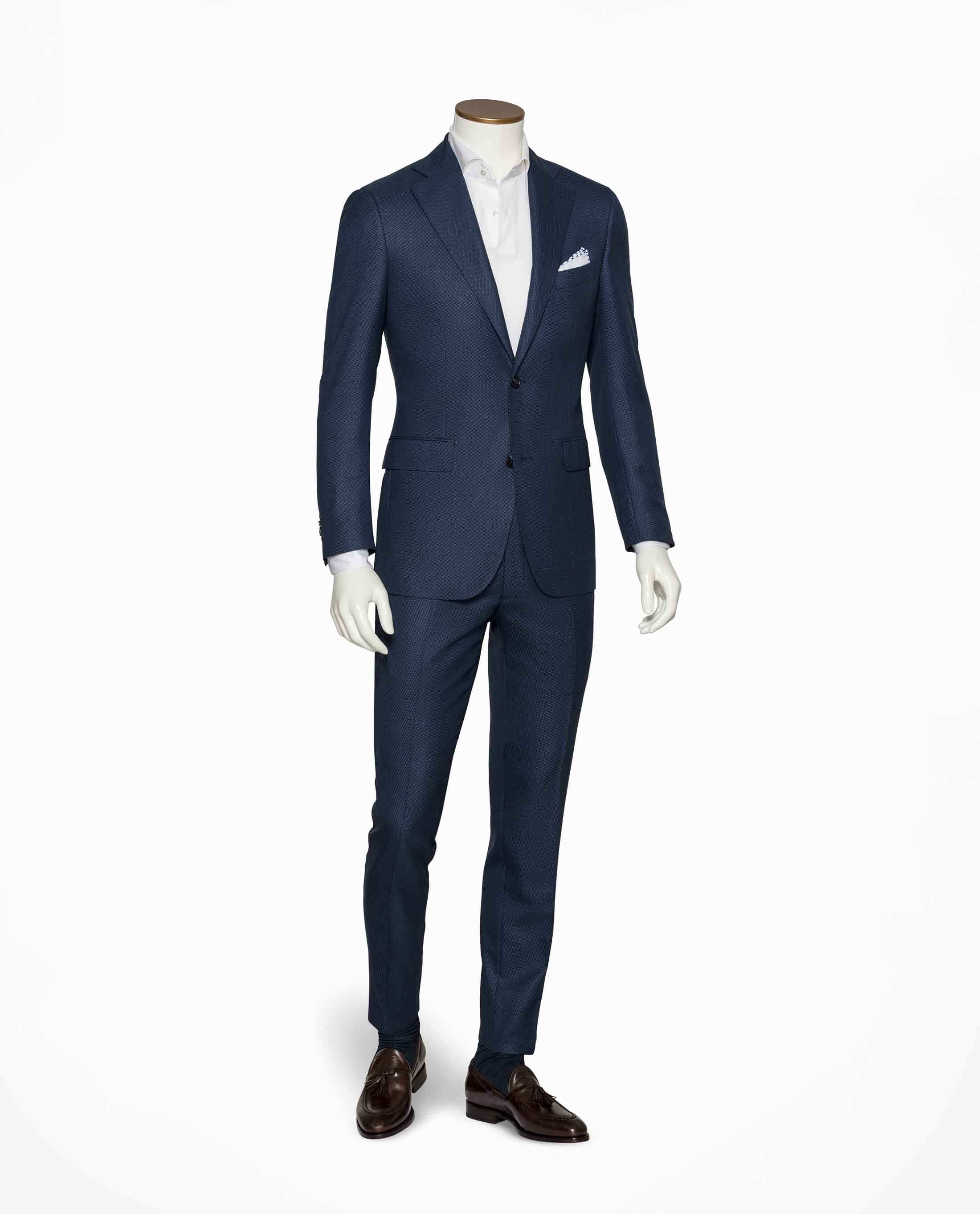 Dino Filarte 365 Collection Napolitan Blue S130 Doppio Ritorto Merino Wool Birdseye