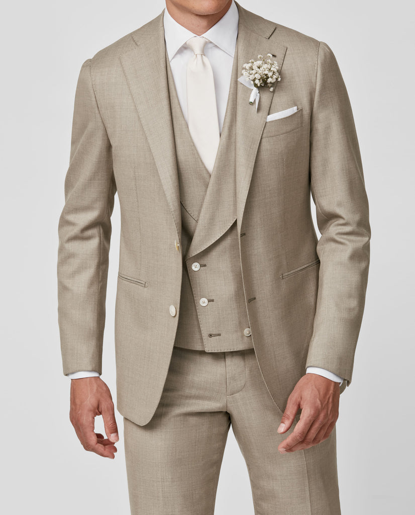 Angelico 365 Doppio Ritorto S130 Merino Wool Twill Light Taupe Mélange