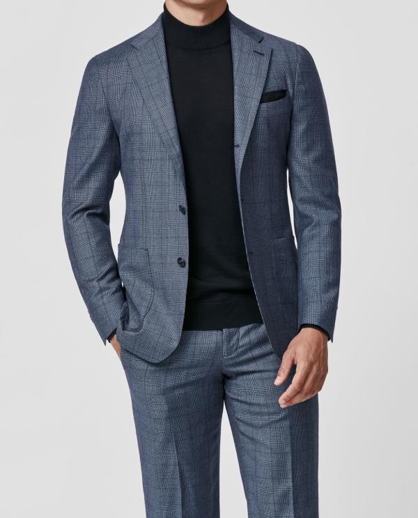 Barberis Canonico Slate Blue with Glencheck S130 Doppio Ritorto Merino Wool