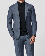 Barberis Canonico Slate Blue with Glencheck S130 Doppio Ritorto Merino Wool