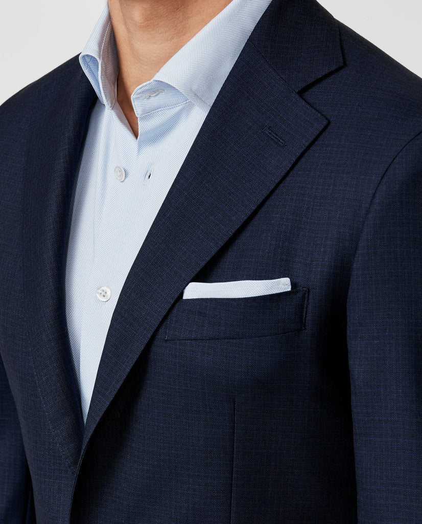 Angelico 365 Doppio Ritorto S130 Merino Wool Navy Blue with Subtle Check