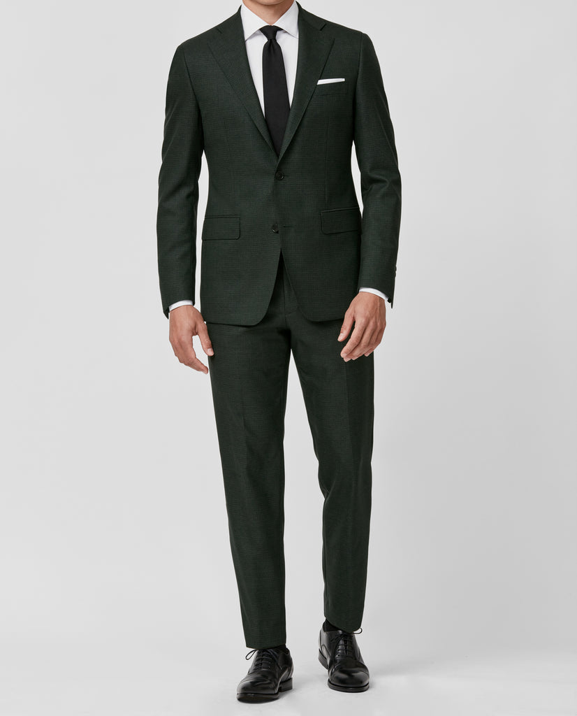 Angelico 365 Doppio Ritorto S130 Merino Wool Forest Green with Subtle Check