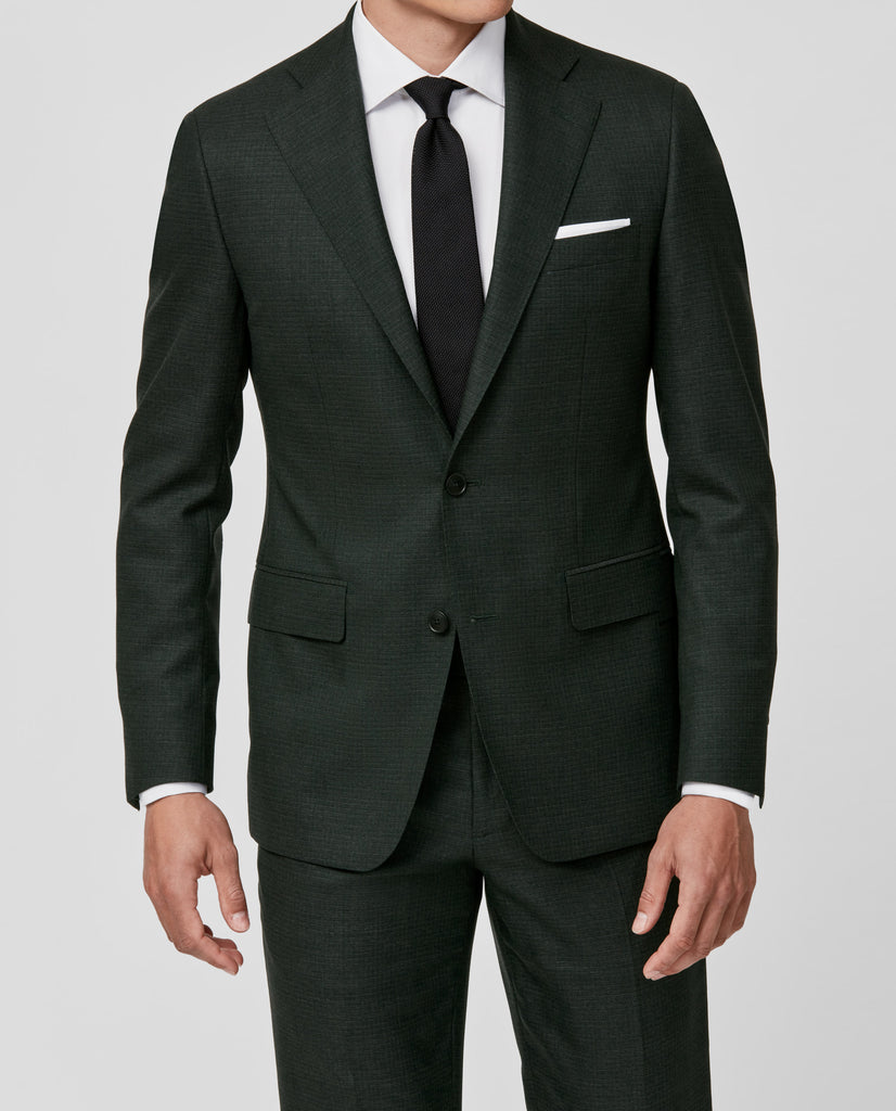 Angelico 365 Doppio Ritorto S130 Merino Wool Forest Green with Subtle Check