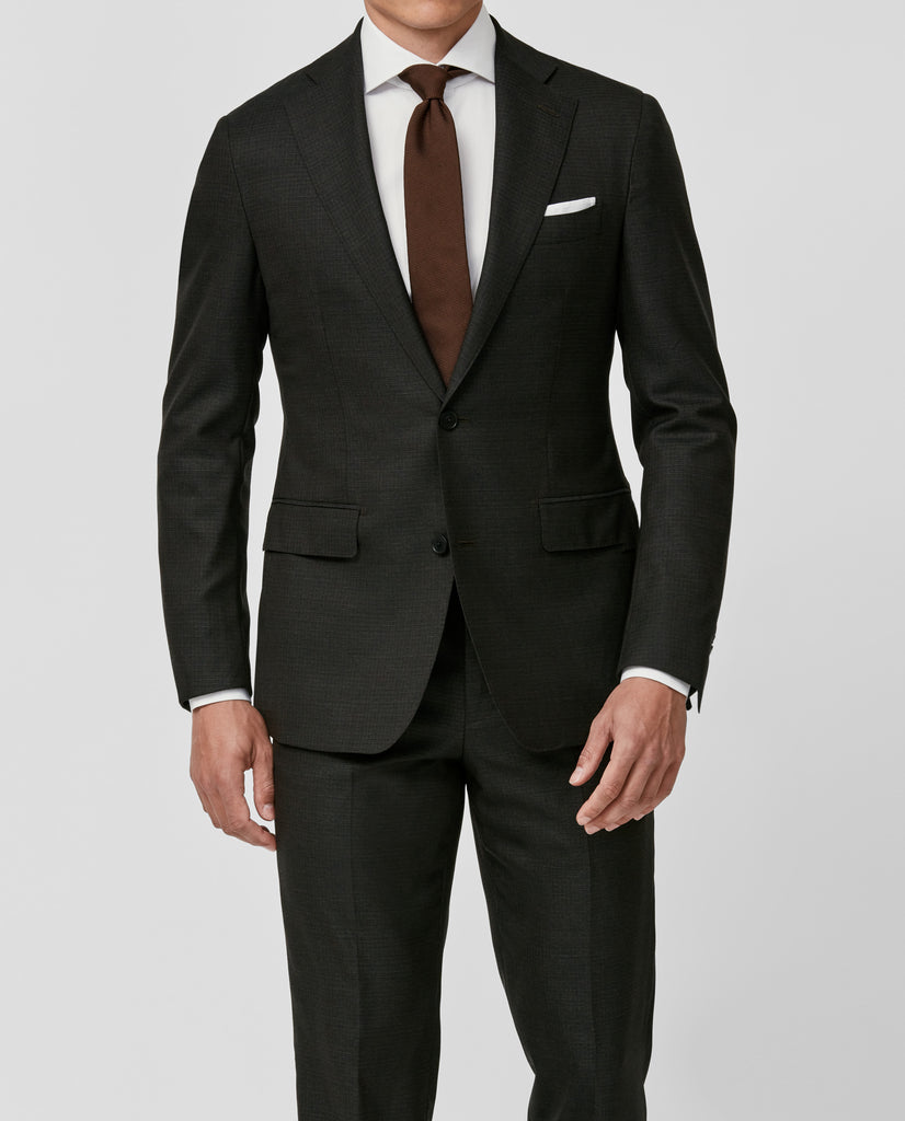 Angelico 365 Doppio Ritorto S130 Merino Wool Chocolate Brown with Subtle Check