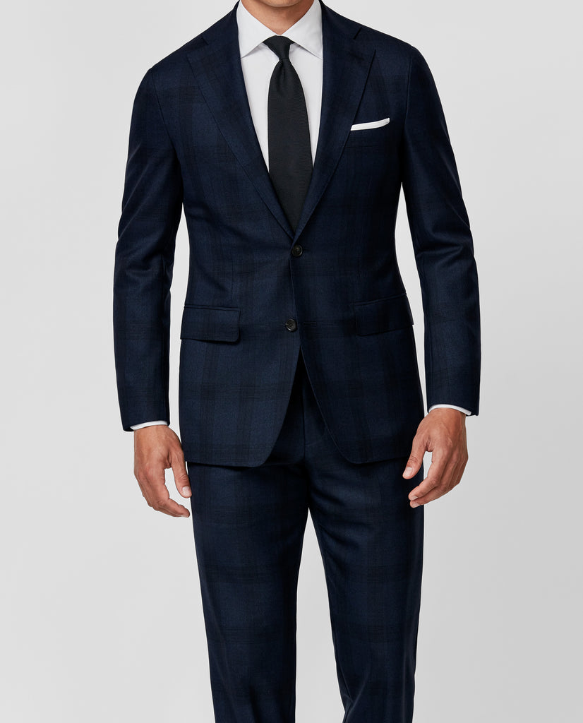 Angelico 365 Doppio Ritorto S130 Midnight Blue Mouliné Twill with Black Check