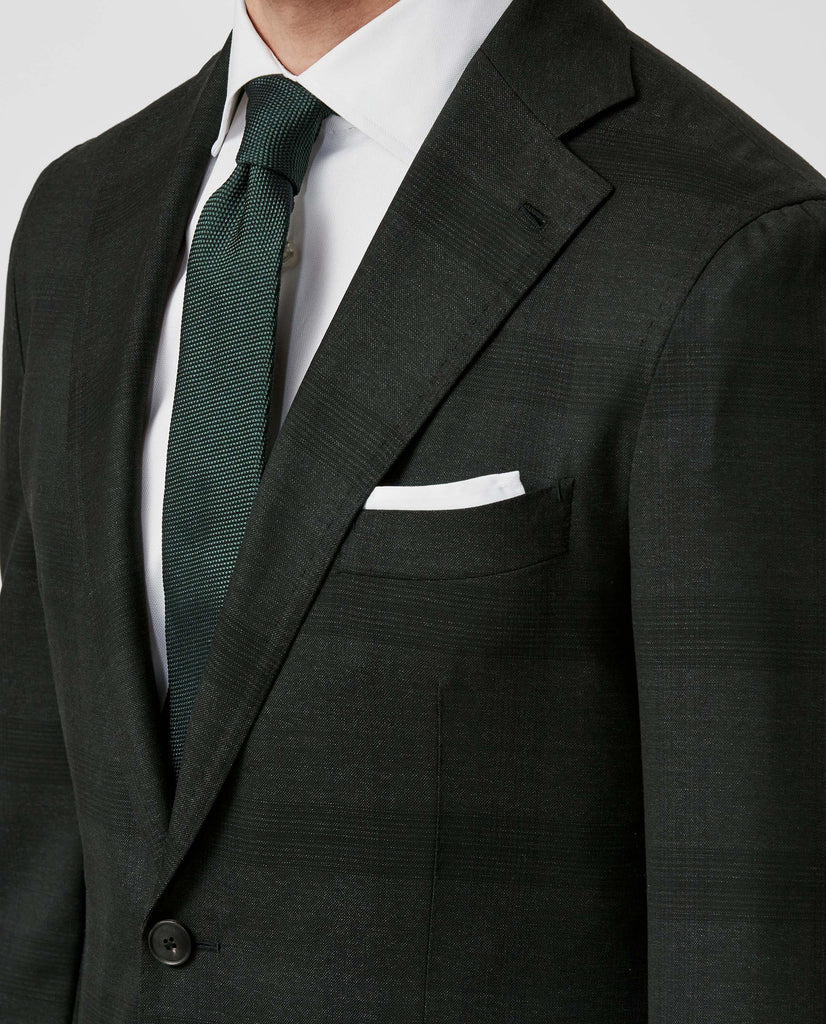 Angelico 365 Doppio Ritorto S130 Merino Twill Mouliné Wool Forest Green with Subtle Black Check
