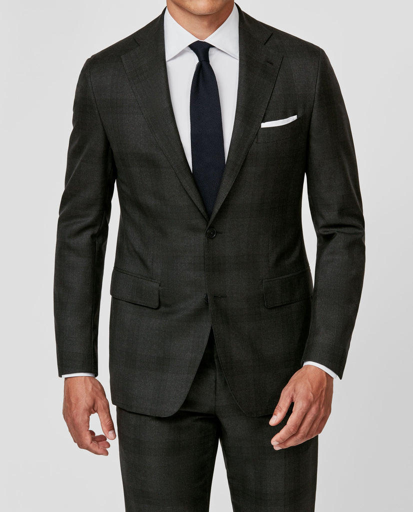 Angelico 365 Doppio Ritorto S130 Merino Twill Mouliné Wool Charcoal with Subtle Black Check