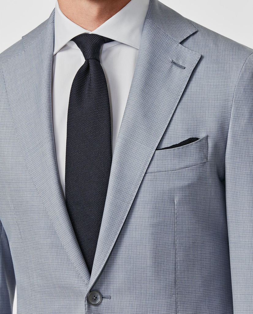 Angelico 365 Doppio Ritoto S130 Merino Wool Ice Blue with Tonal Micro Check