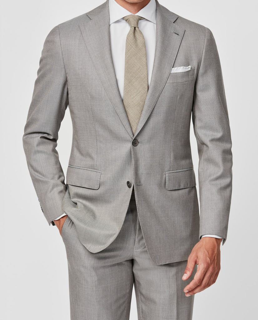 Angelico 365 Doppio Ritoto S130 Merino Wool Taupe with Tonal Micro Check