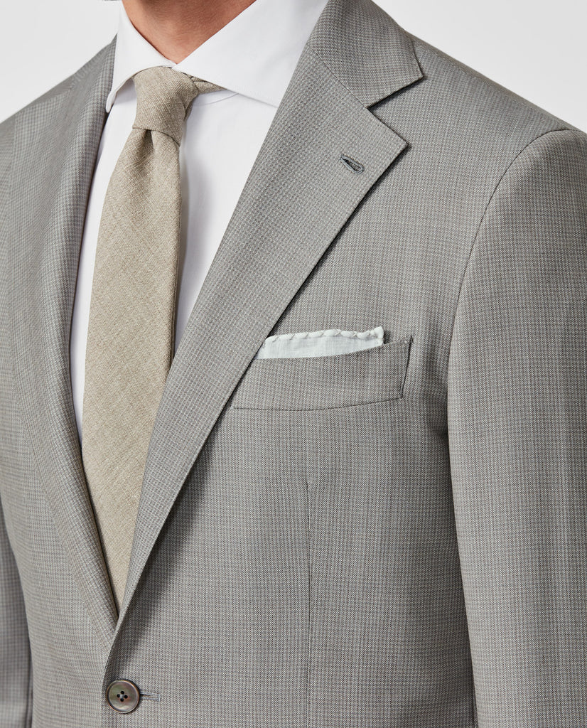 Angelico 365 Doppio Ritoto S130 Merino Wool Taupe with Tonal Micro Check
