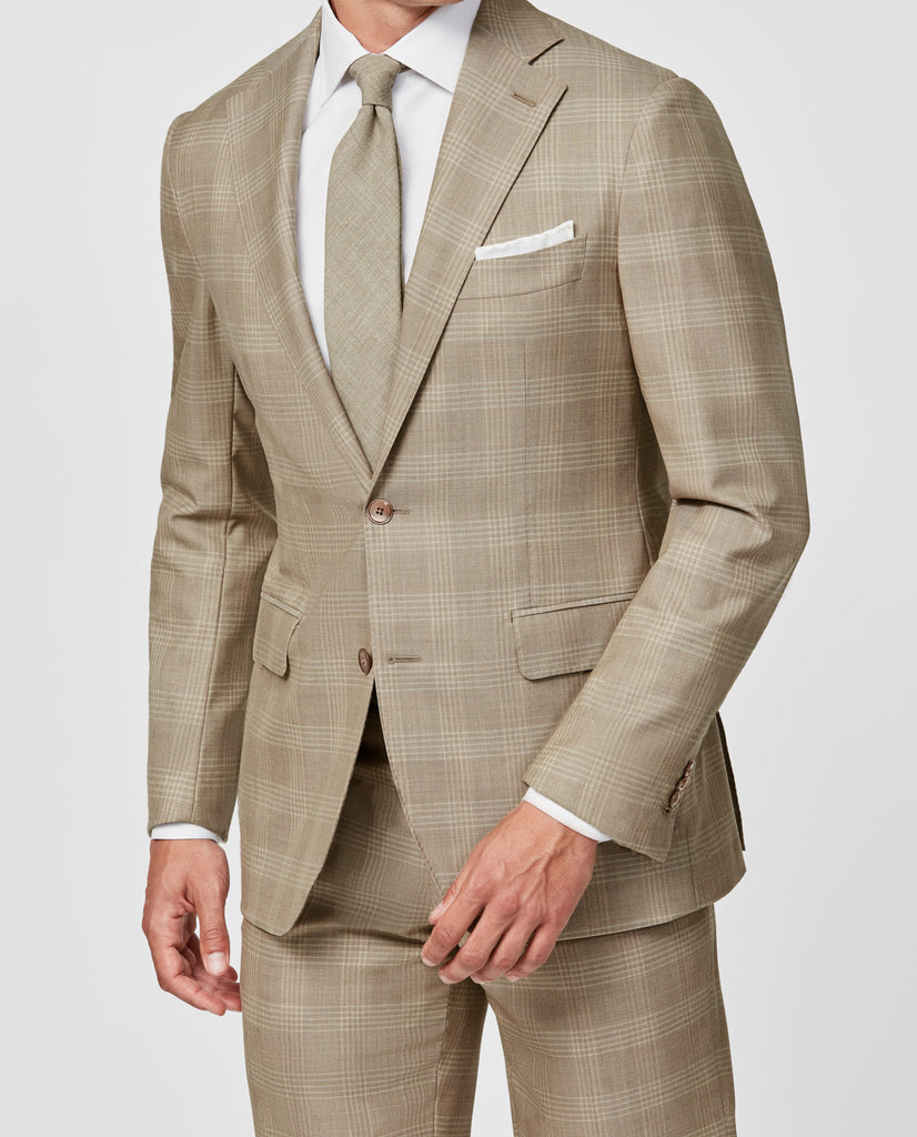 Angelico 365 Doppio Ritoto S130 Merino Wool Sand with Beige Check