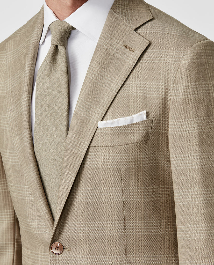 Angelico 365 Doppio Ritoto S130 Merino Wool Sand with Beige Check