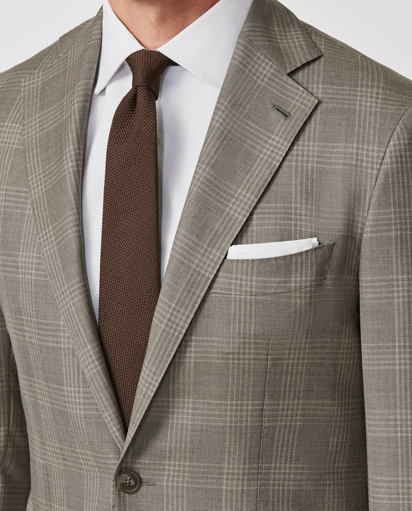 Angelico 365 Doppio Ritoto S130 Merino Wool Taupe with Beige Check