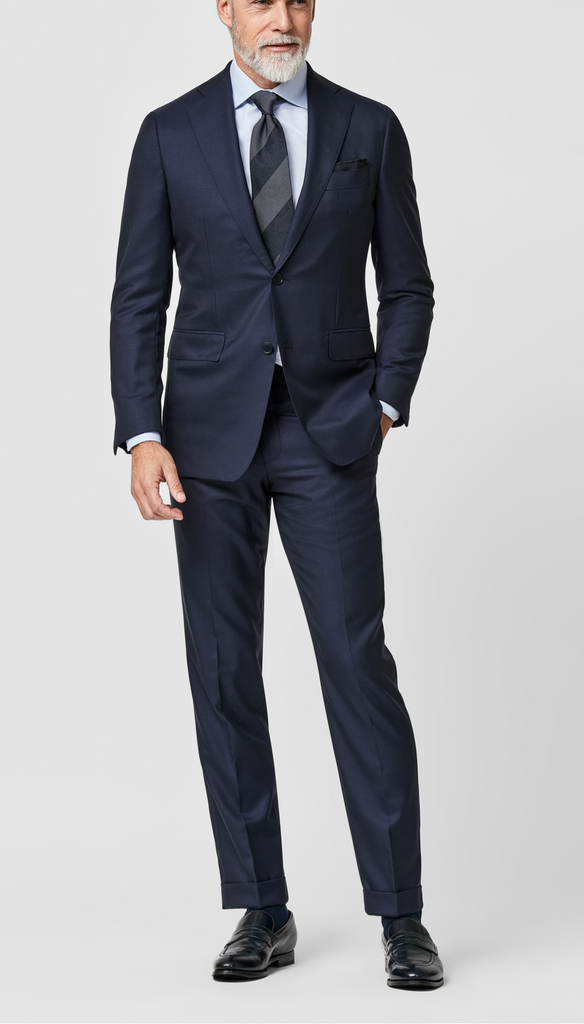 Angelico 365 Doppio Ritorto S130 Merino Wool Dark Blue Micro Check