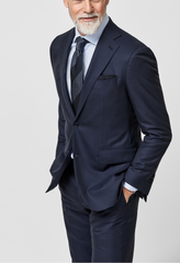 Angelico 365 Doppio Ritorto S130 Merino Wool Dark Blue Micro Check