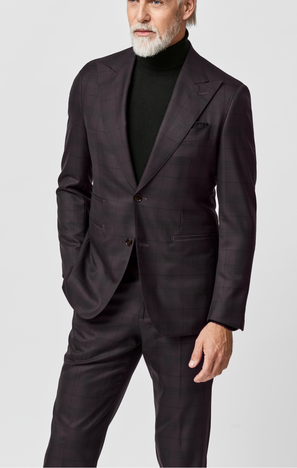 Angelico 365 Doppio Ritorto S130 Merino Wool Burgundy Glencheck with Black Windowpane