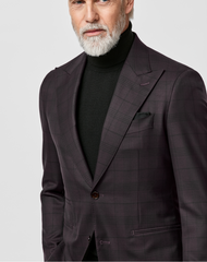 Angelico 365 Doppio Ritorto S130 Merino Wool Burgundy Glencheck with Black Windowpane