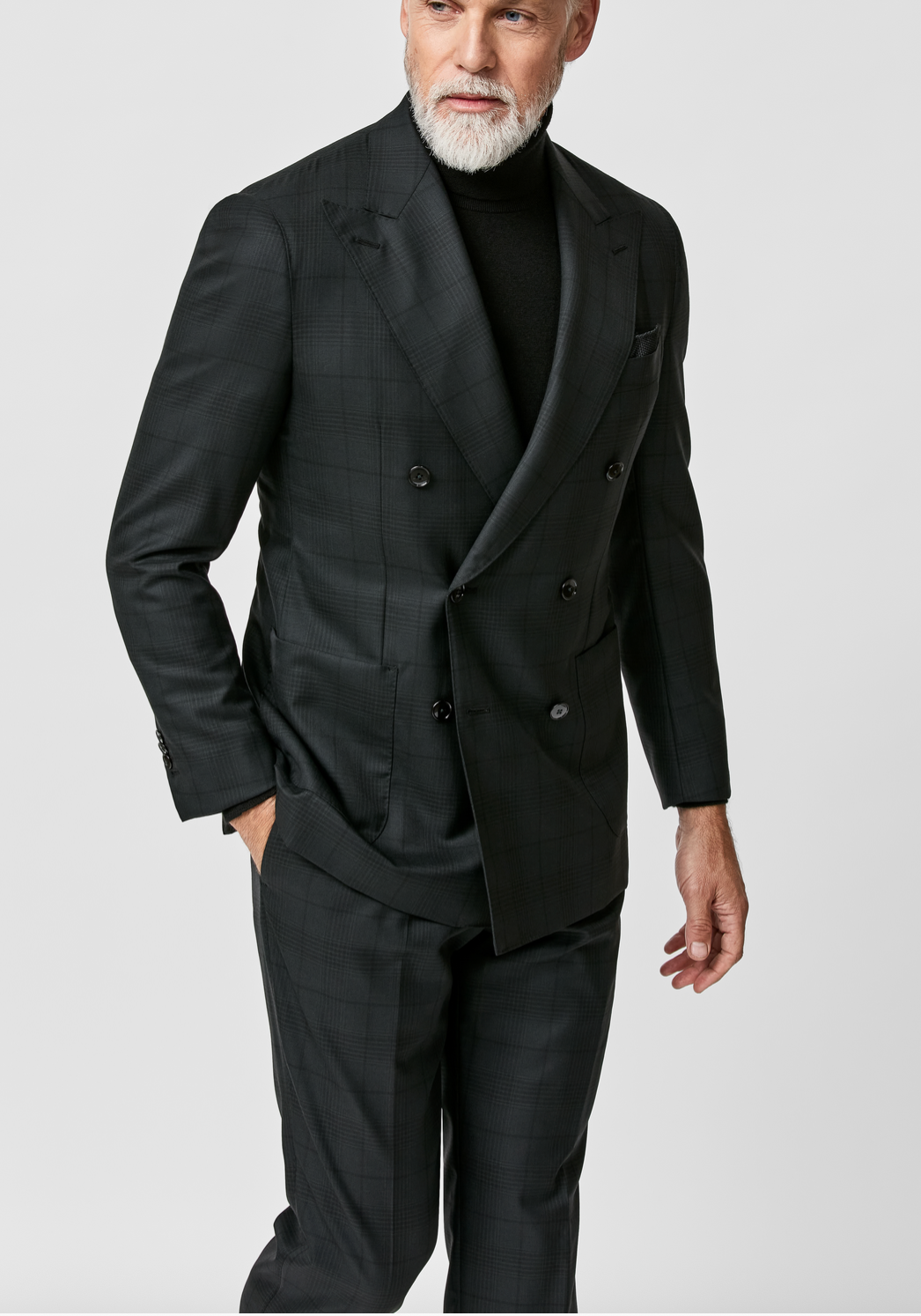 Angelico 365 Doppio Ritorto S130 Merino Wool Dark Green Glencheck with Black Windowpane