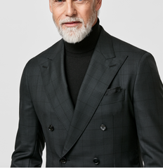 Angelico 365 Doppio Ritorto S130 Merino Wool Dark Green Glencheck with Black Windowpane