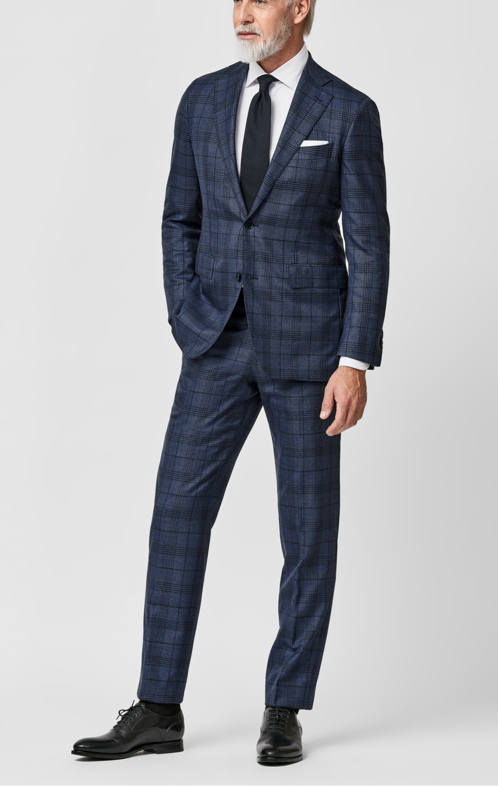 Angelico 365 Doppio Ritorto S130 Merino Wool Two Blue Glencheck with Black Windowpane