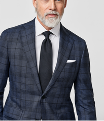 Angelico 365 Doppio Ritorto S130 Merino Wool Two Blue Glencheck with Black Windowpane