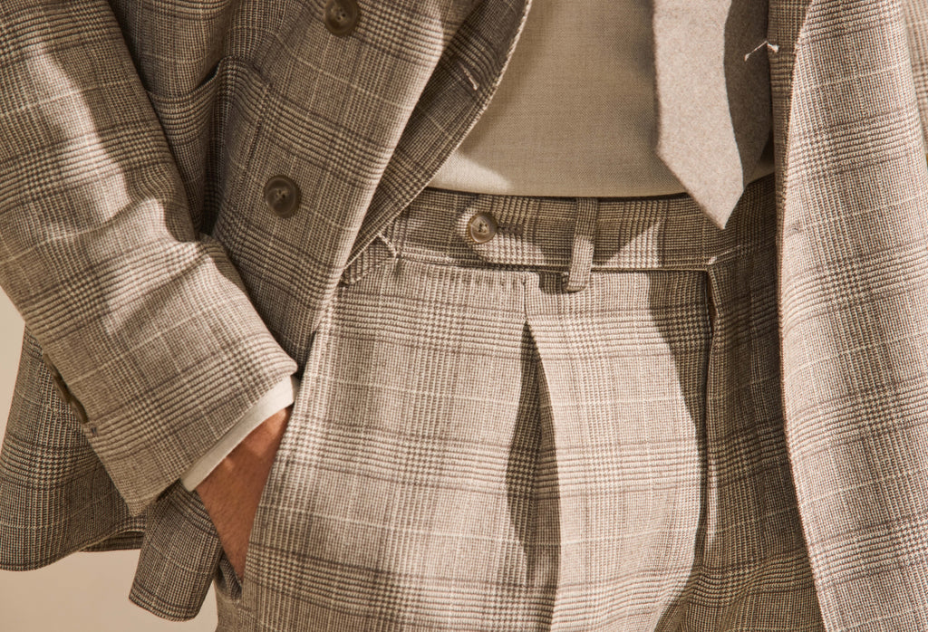 JERSELY Ivory & Ttaupe Stretch Brushed Wool Glencheck