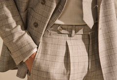 JERSELY Ivory & Ttaupe Stretch Brushed Wool Glencheck