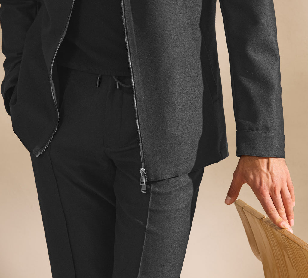 JERSELY Black Stretch Brushed Wool Twill