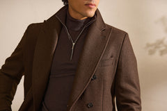 ZELANDER Chocolate Brown Wool & Silk Double-Faced Flannel Martingale Overcoat