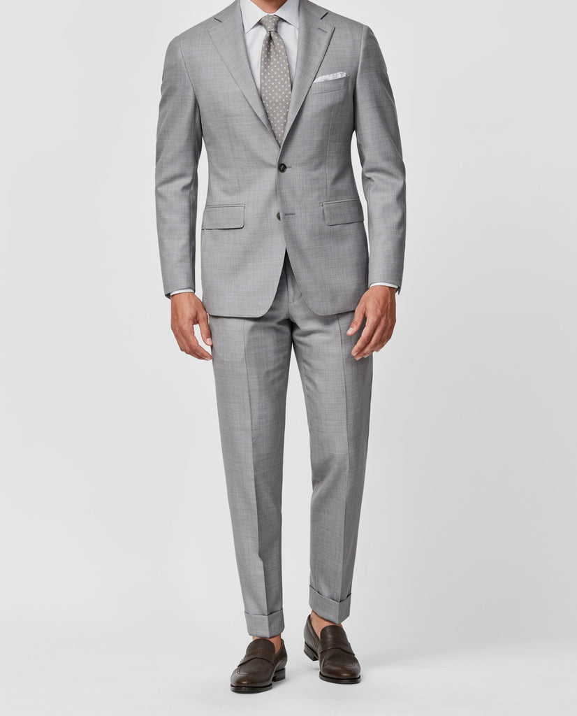 Filarte 365 Collection Light Grey S100 Merino Doppio Ritorto Wool Plain Weave