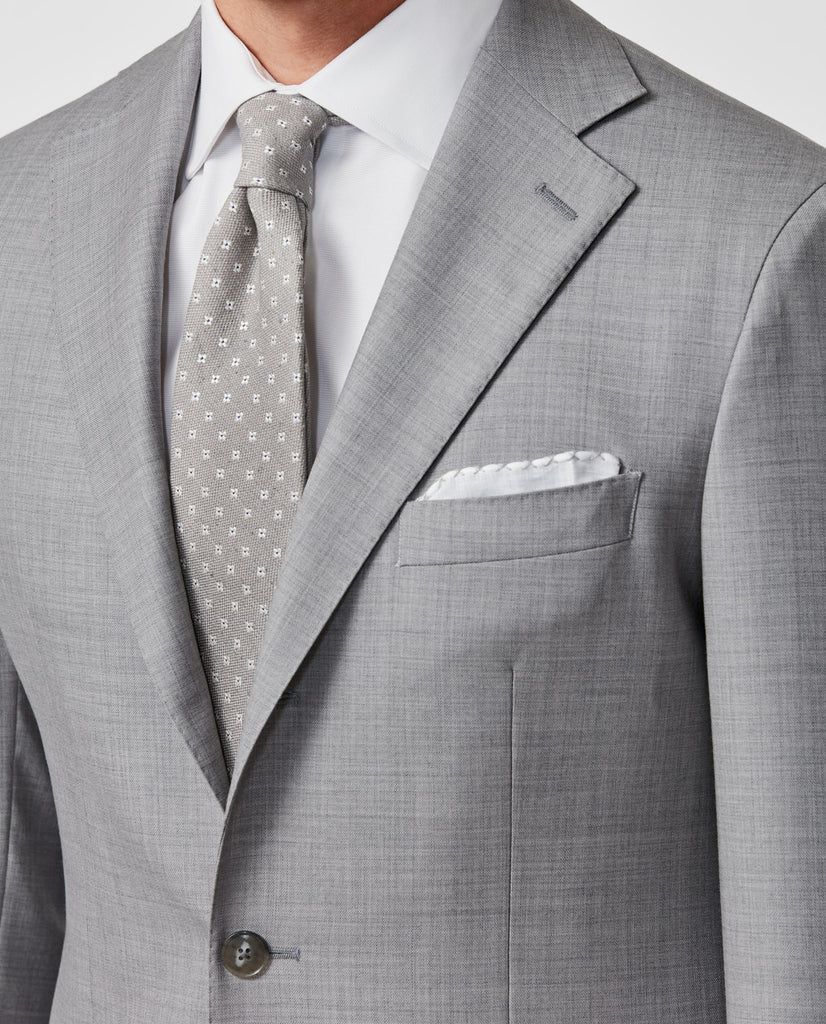 Filarte 365 Collection Light Grey S100 Merino Doppio Ritorto Wool Plain Weave